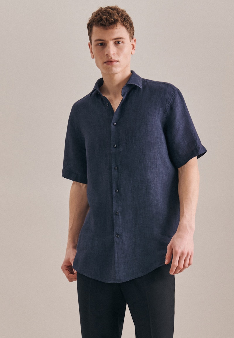 Linen Short sleeve Linen shirt in Regular with Kent-Collar