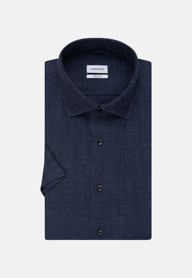 Regular Linen shirt Plain in Dark Blue |  Seidensticker Onlineshop