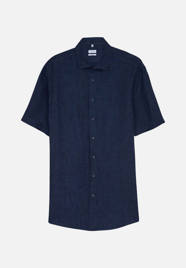 Regular Linen shirt Plain in Dark Blue |  Seidensticker Onlineshop