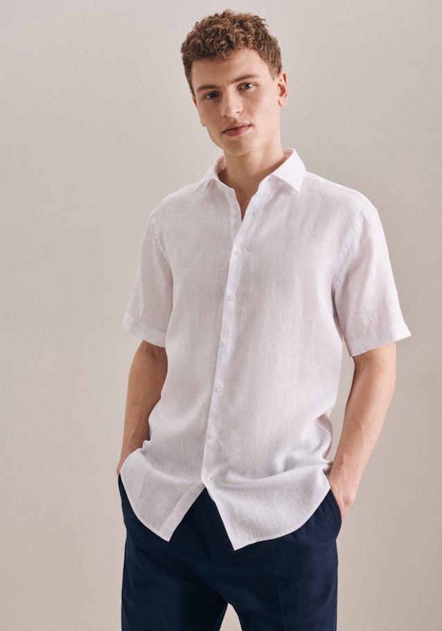 Leinen Kurzarm Leinenhemd in Regular mit Kentkragen in Weiß |  Seidensticker Onlineshop
