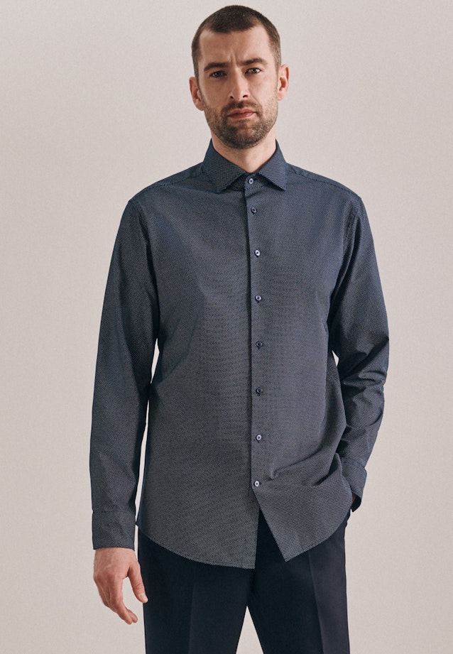 Regular Oxfordhemd Druck in Dunkelblau |  Seidensticker Onlineshop