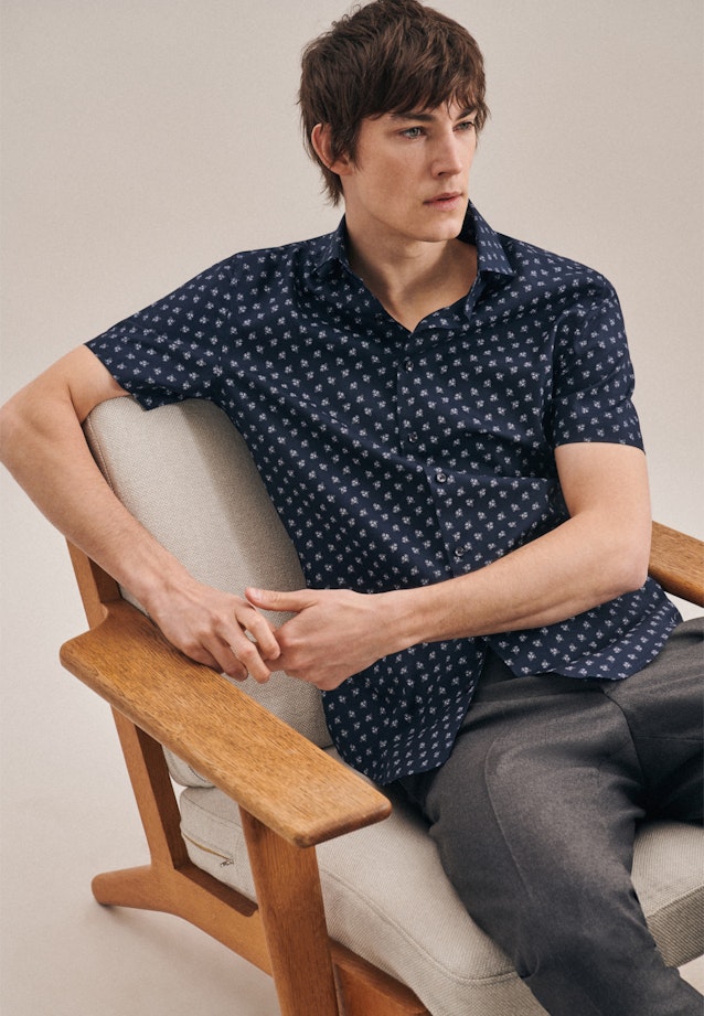 Slim Oxfordhemd Print in Dunkelblau |  Seidensticker Onlineshop