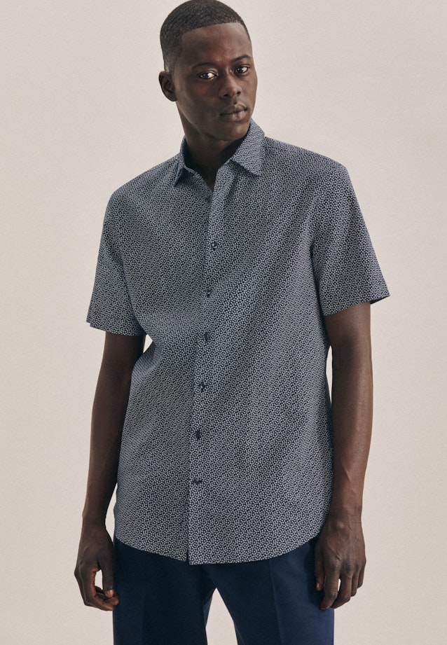 Shaped Linen shirt Print in Dark Blue |  Seidensticker Onlineshop