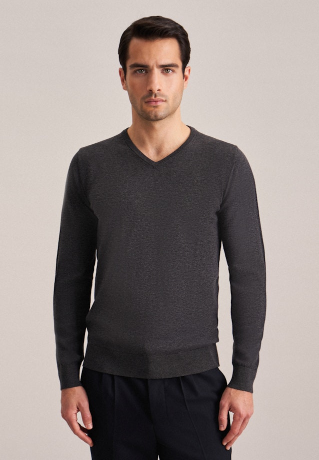 V-Neck Pullover Druck in Grey |  Seidensticker Onlineshop