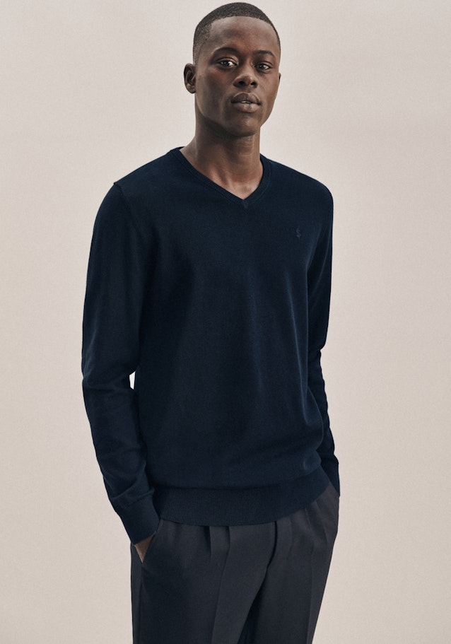 Gerader Schnitt (Normal-Fit) Pullover Imprimé in Bleu Foncé | Seidensticker Onlineshop