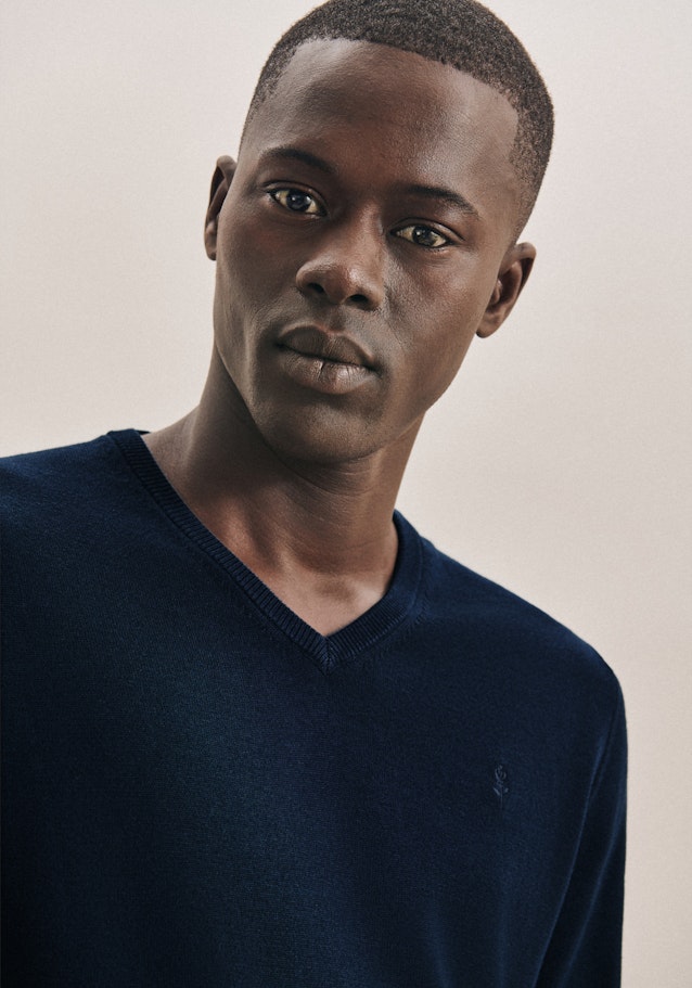 Gerader Schnitt (Normal-Fit) Pullover Imprimé in Bleu Foncé | Seidensticker Onlineshop