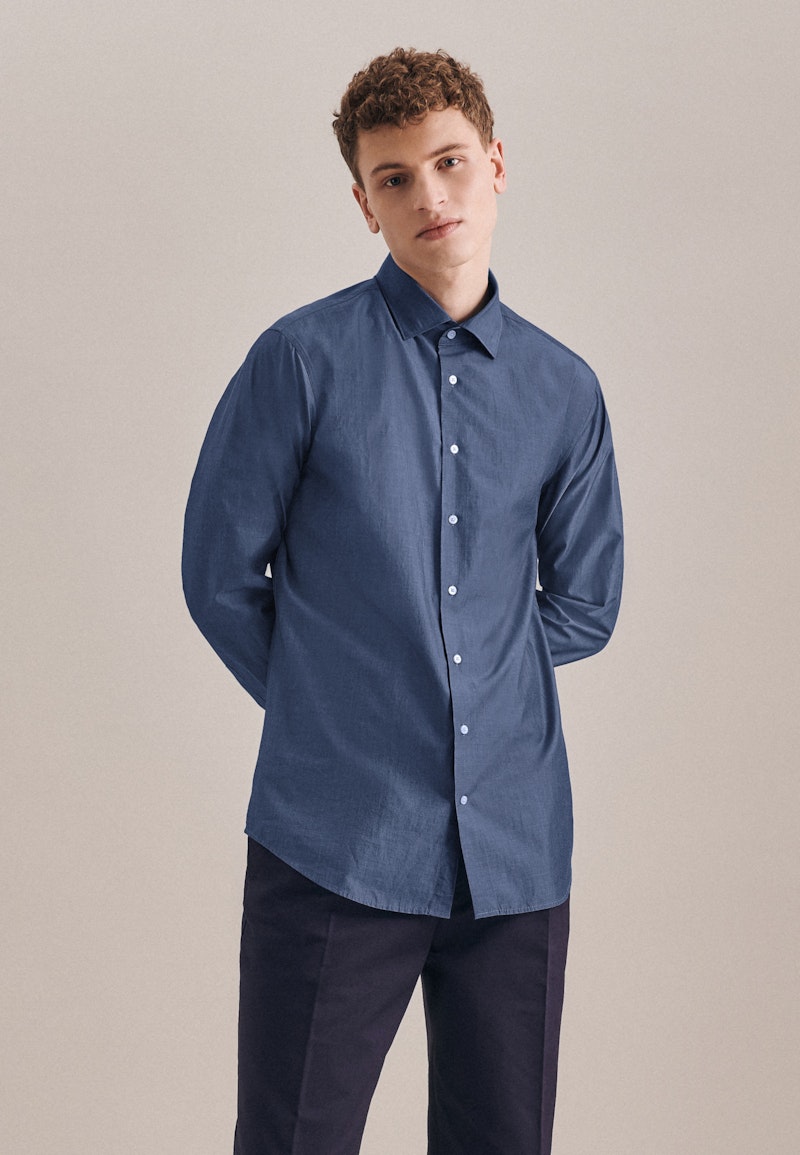 Easy-iron Chambray Business Shirt in Slim with Kent-Collar