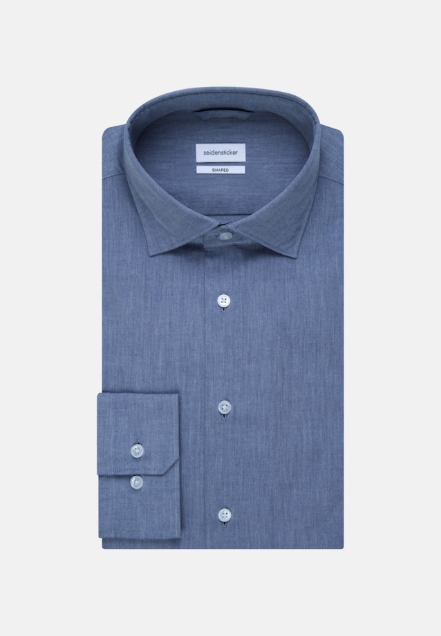 Bügelleichtes Chambray Business Hemd in Shaped mit Kentkragen in Mittelblau |  Seidensticker Onlineshop