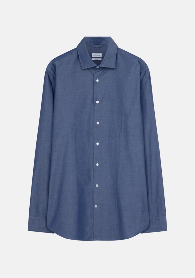 Bügelleichtes Chambray Business Hemd in Shaped mit Kentkragen in Mittelblau |  Seidensticker Onlineshop