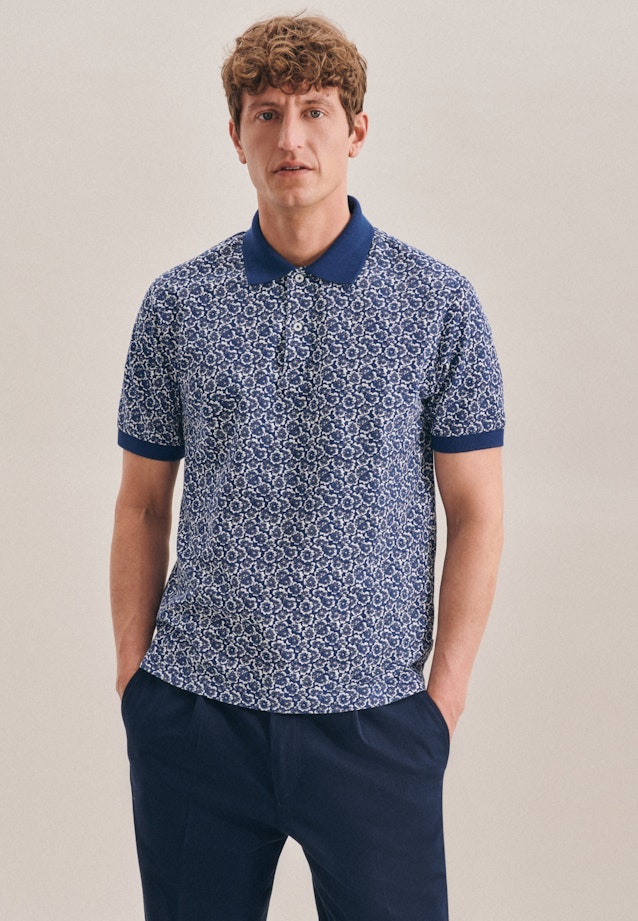 Regular fit Polo-Shirt Floral in Medium Blue |  Seidensticker Onlineshop