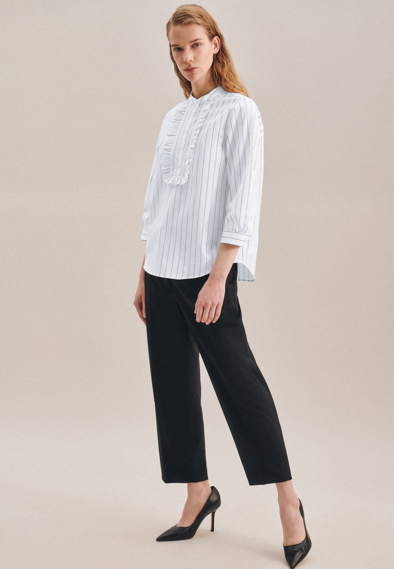 3/4-sleeve Twill Stand-Up Blouse