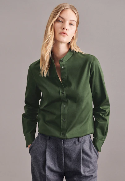 Stehkragenbluse Uni in Grün |  Seidensticker Onlineshop