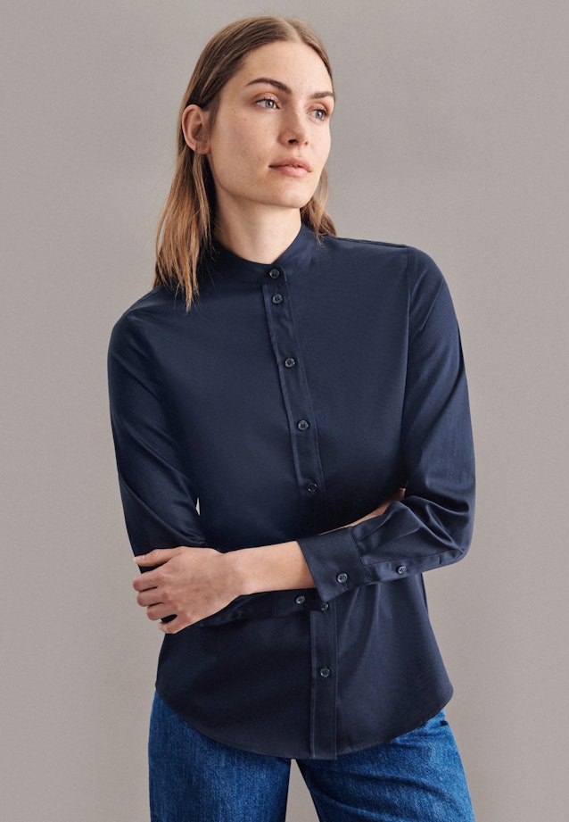 Satin Stehkragenbluse in Dunkelblau |  Seidensticker Onlineshop