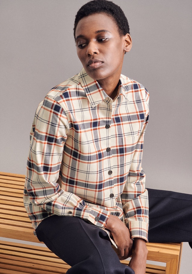 Long sleeve Flannel Shirt Blouse in Ecru |  Seidensticker Onlineshop