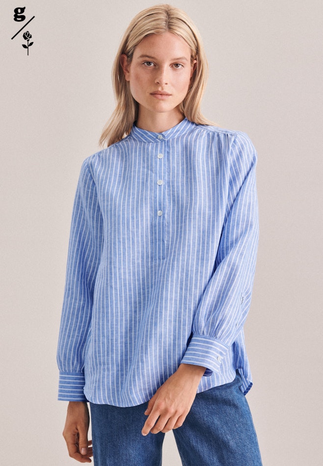 Linen Stand-Up Blouse in Medium Blue | Seidensticker online shop