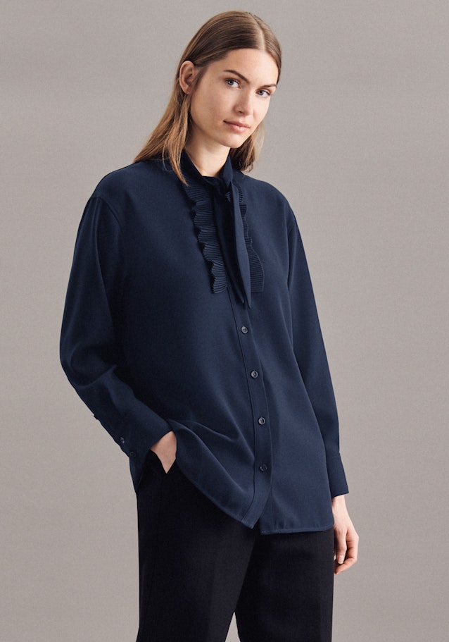 Long sleeve Crepe Long Blouse in Dark Blue |  Seidensticker Onlineshop