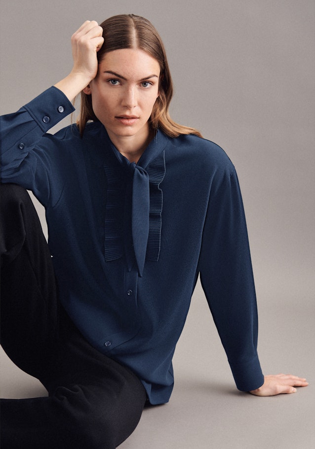 Long sleeve Crepe Long Blouse in Dark Blue |  Seidensticker Onlineshop