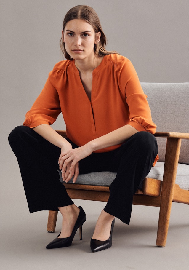 3/4-sleeve Crepe Shirt Blouse in Orange |  Seidensticker Onlineshop
