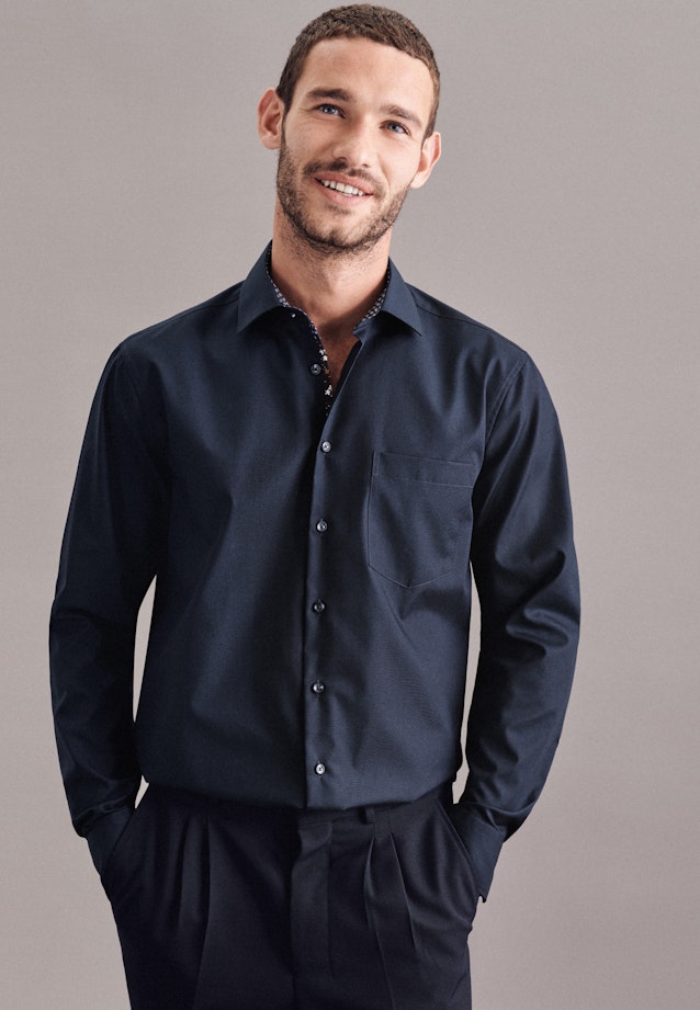 Regular Business Shirt Plain in Dark Blue |  Seidensticker Onlineshop