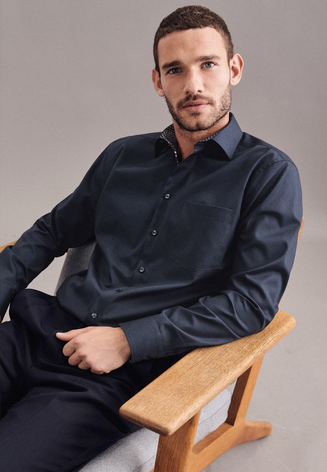 Regular Business Shirt Plain in Dark Blue |  Seidensticker Onlineshop