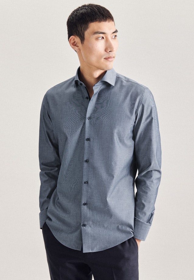 Non-iron Chambray Business Shirt in Slim with Kent-Collar in Dark Blue |  Seidensticker Onlineshop