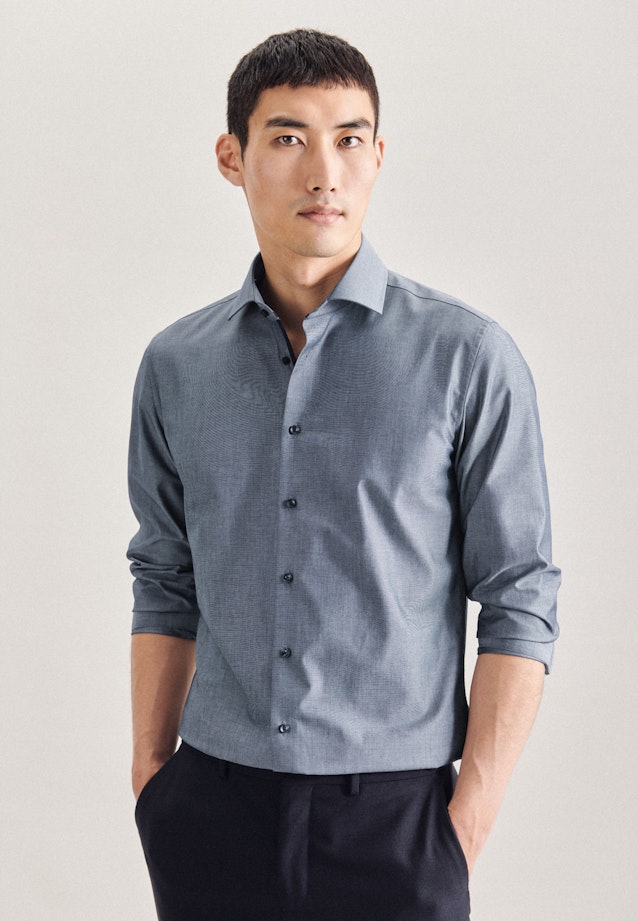 Non-iron Chambray Business Shirt in Slim with Kent-Collar in Dark Blue |  Seidensticker Onlineshop