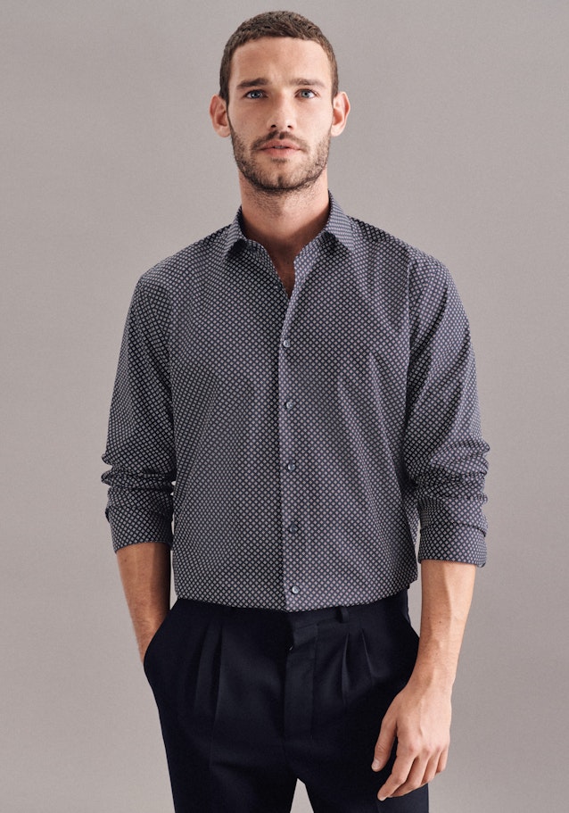 Regular Business Shirt Print in Dark Blue | Seidensticker Onlineshop