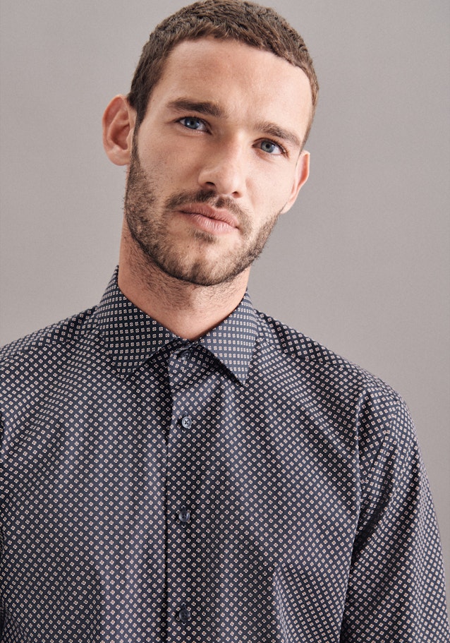 Regular Business Shirt Print in Dark Blue | Seidensticker Onlineshop