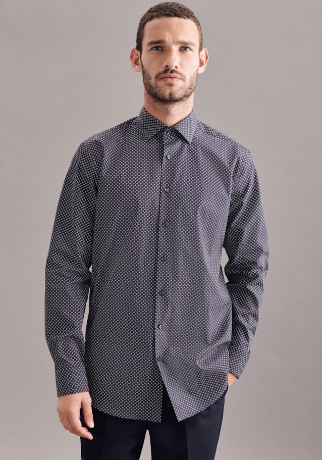 Regular Business Shirt Print in Dark Blue | Seidensticker Onlineshop