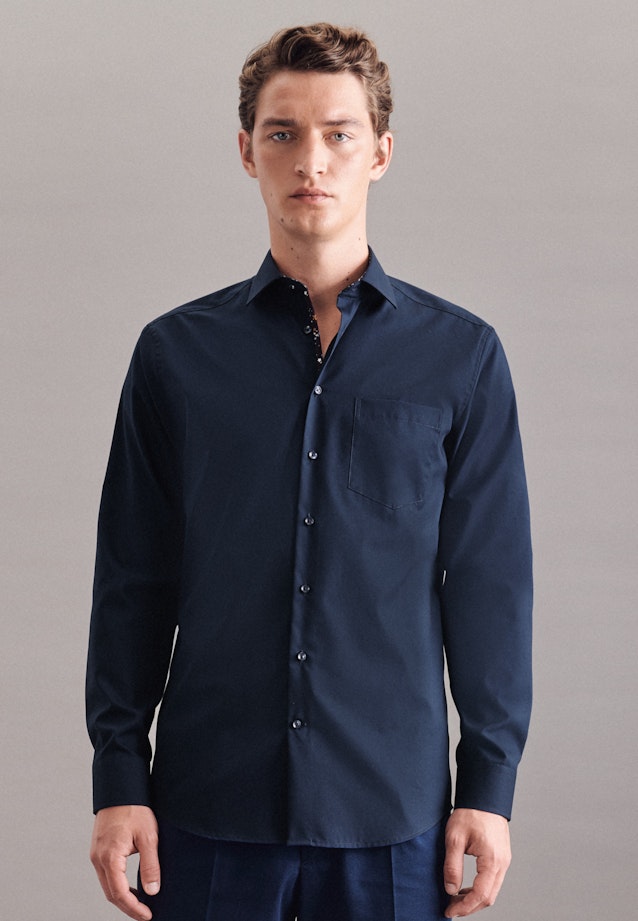 Regular Business Shirt Plain in Dark Blue |  Seidensticker Onlineshop