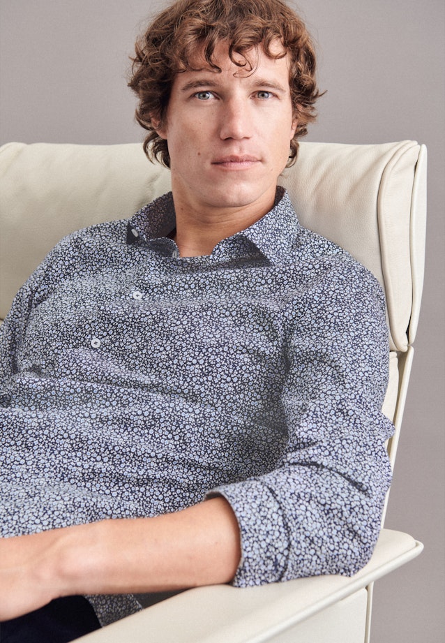 Slim Business Hemd Print in Dunkelblau |  Seidensticker Onlineshop