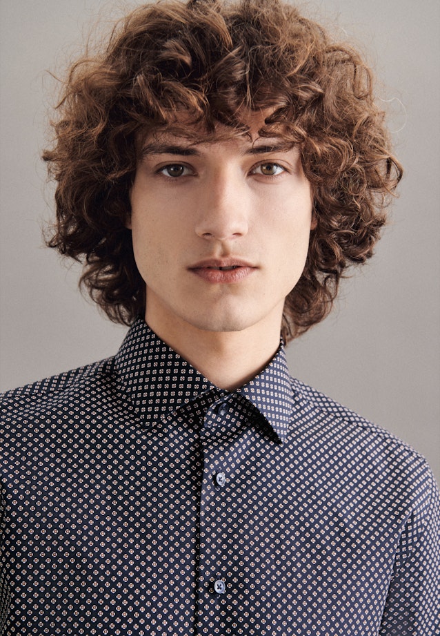 Shaped Business Shirt Print in Dark Blue |  Seidensticker Onlineshop