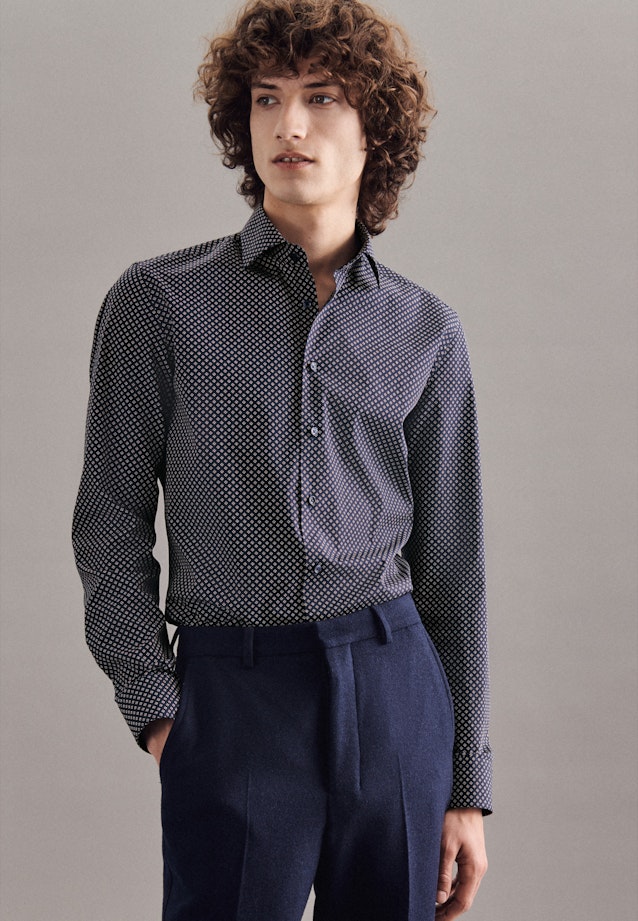 Shaped Business Shirt Print in Dark Blue |  Seidensticker Onlineshop