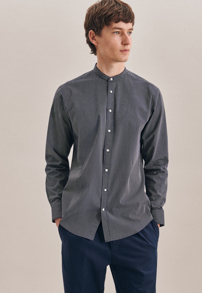Easy-iron Poplin Business Shirt in Regular with Stand-Up Collar