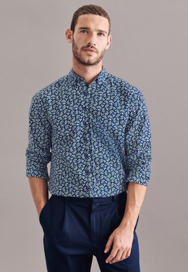 Regular Casual Shirt Print in Dark Blue |  Seidensticker Onlineshop