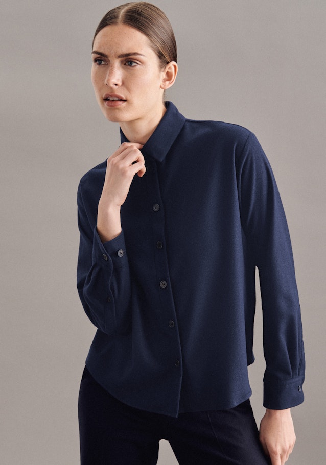 Lange mouwen Flanell Shirtblouse in Donkerblauw | Seidensticker Onlineshop