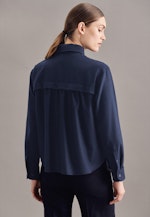 Lange mouwen Flanell Shirtblouse in Donkerblauw |  Seidensticker Onlineshop