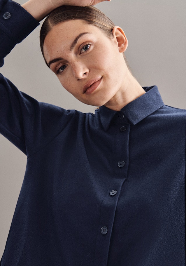 Lange mouwen Flanell Shirtblouse in Donkerblauw |  Seidensticker Onlineshop