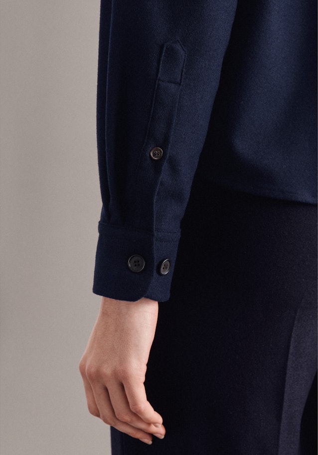 Long sleeve Flannel Shirt Blouse in Dark Blue |  Seidensticker Onlineshop