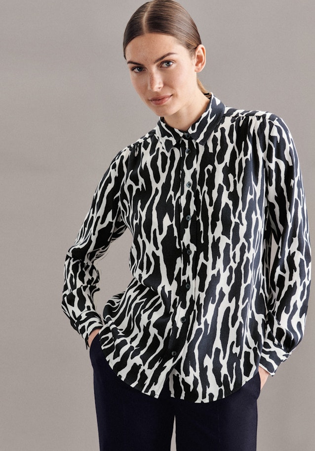 Lange mouwen Krepp Shirtblouse in Donkerblauw |  Seidensticker Onlineshop