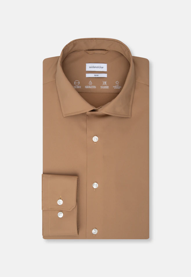 Slim Chemise Performance Uni dans Marron | Boutique en ligne Seidensticker