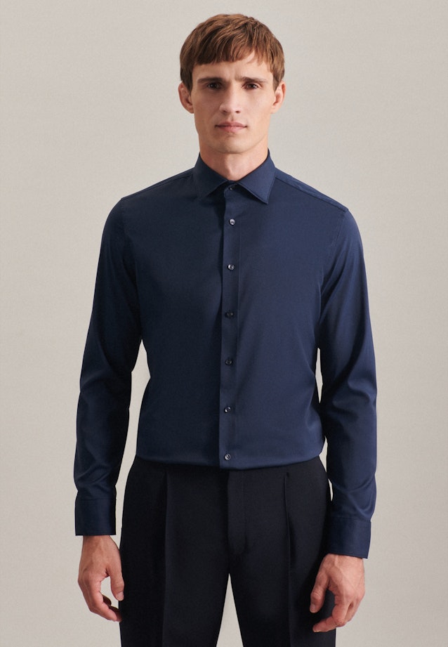 Chemise performance Slim Twill (sergé) Col Kent in Bleu Foncé |  Seidensticker Onlineshop