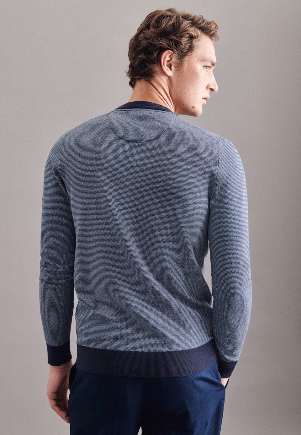 Rundhals Pullover 100% Baumwolle in Dunkelblau | Seidensticker Onlineshop