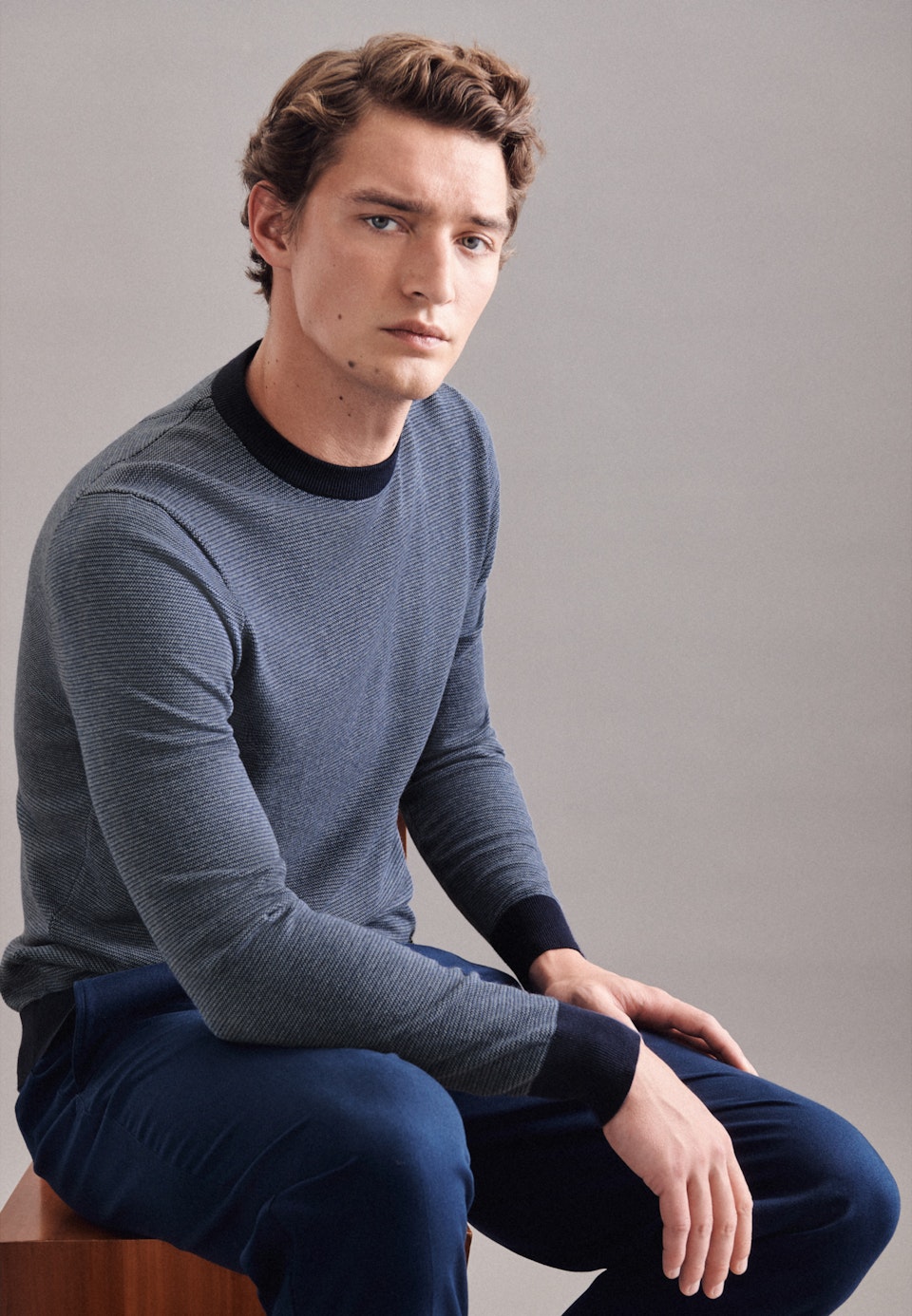 Rundhals Pullover 100% Baumwolle in Dunkelblau | Seidensticker Onlineshop