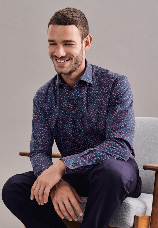 Regular Chemise casual Imprimé in Bleu Foncé |  Seidensticker Onlineshop