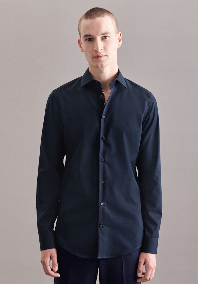 Non-iron Poplin Business Shirt in Slim with Kent-Collar and extra long sleeve in Dark Blue |  Seidensticker Onlineshop