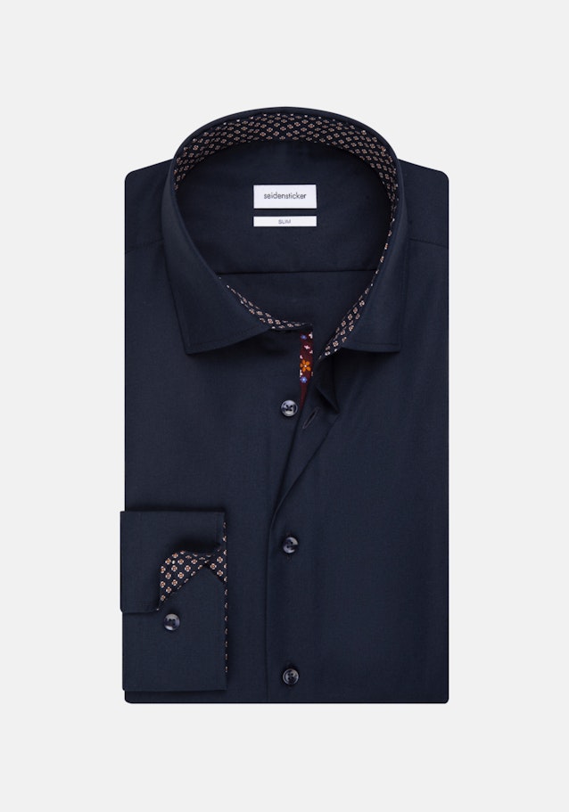 Non-iron Popeline Business overhemd in Slim with Kentkraag and extra long sleeve in Donkerblauw |  Seidensticker Onlineshop