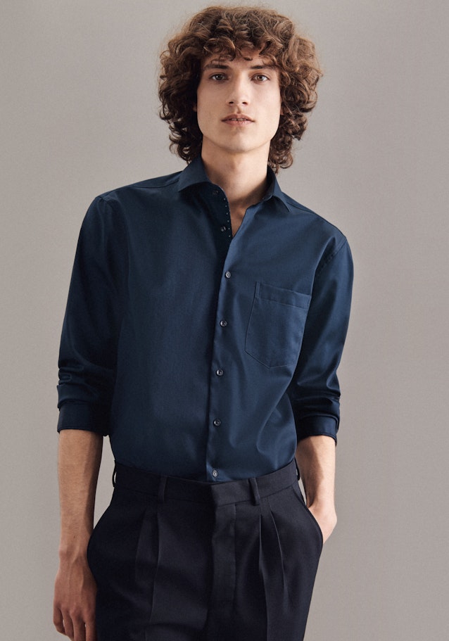 Non-iron Twill Business Shirt in Regular with Kent-Collar in Dark Blue |  Seidensticker Onlineshop