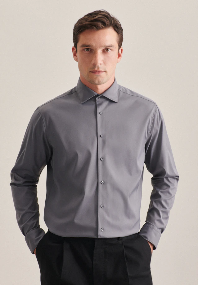 Regular Performance shirt Uni in Grey |  Seidensticker Onlineshop