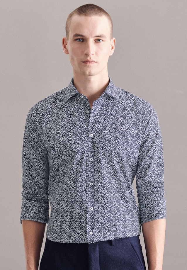 Shaped Business Shirt Print in Dark Blue |  Seidensticker Onlineshop